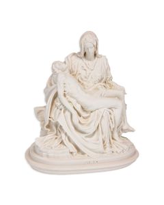 4-1/2" Pieta Statue in White Alabaster Hand Finished in Italy Gift Boxed