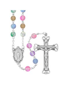 6mm Multicolor Cats Eye Glass Bead Rosary, Boxed
