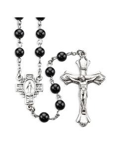 6mm Genuine Onyx Stone Bead Rosary, Boxed