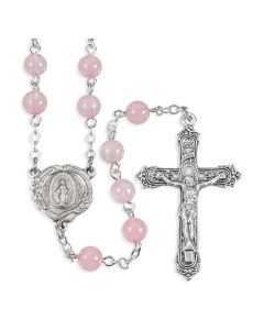 6mm Genuine Rose Quartz Stone Bead Rosary, Boxed