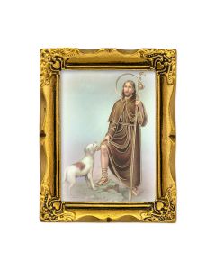 3" x 2" Antique Gold Frame with Saint Rocco Print-P65