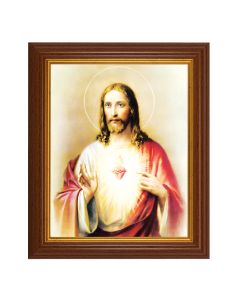 10 1/2" x 12 1/2" Walnut Finish Beveled Frame with 8" x 10" Sacred Heart of Jesus Textured Art