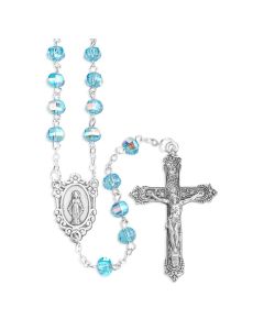 6mm Deluxe Faceted Aqua Bead Rosary, Boxed