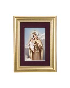 5 1/4" x 6 3/4" Gold Leaf Frame-Burgundy Matte with a 2 1/2" x 3 3/4" Our Lady of Mount Carmel Print