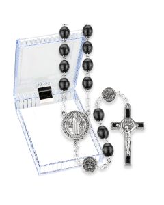 St. Benedict Black Wood Rosary with Pater Beads Boxed