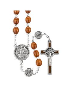 St Benedict Brown Wood Rosary with Pater Beads