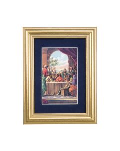 5 1/4" x 6 3/4" Gold Leaf Frame-Navy Blue Matte with a 2 1/2" x 3 3/4" Last Supper Print