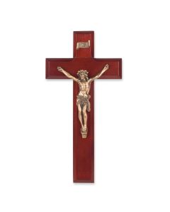 9" Dark Cherry Wood Cross with Museum Gold Tone Corpus