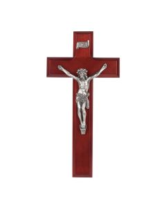 9" Dark Cherry Wood Crucifix with Antiqued Fine Pewter Corpus