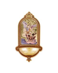 10" x 5-1/2" Saint Michael Wooden Holy Water Font