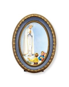 5 1/2" x 7 1/2" Oval Gold-Leaf Frame with a Our Lady of Fatima Print-P65