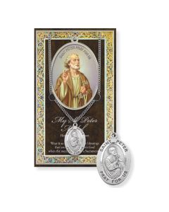 Saint Peter Genuine Pewter Medal on a 24" Chain with Biography and Picture Folder