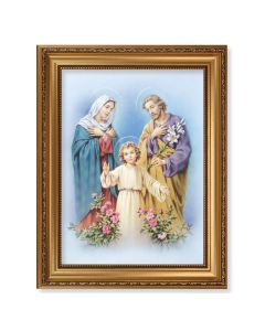 15 1/2" x 19 1/2" Antique Gold Leaf Beveled Frame with Bead Inlay and 12" x 16" The Holy Family Textured Art