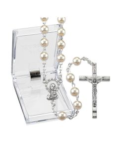 Imitation Pearl Glass Bead Rosary, Boxed