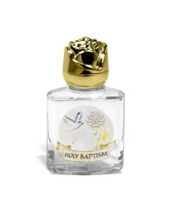 8 ml. 2" Glass Baptism with Holy Spirit Holy Water Bottle with Gold Rose Cap