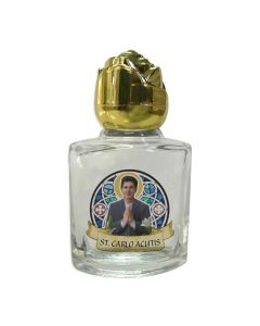 8 ml. 2" Glass St. Carlo Acutis Holy Water Bottle with Gold Rose Cap