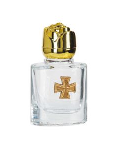 8 ml. 2" Glass Holy Water Bottle with Gold Cross and Gold Rose Cap