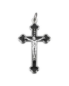1 1/2" Silver Oxidized Crucifix with Black Epoxied Inlay