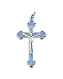 1 1/2" Silver Oxidized Crucifix with Blue Epoxied Inlay
