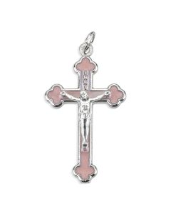 1 1/2" Silver Oxidized Crucifix with Red Epoxied Inlay