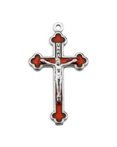1 1/2" Silver Oxidized Crucifix with Pink Epoxied Inlay