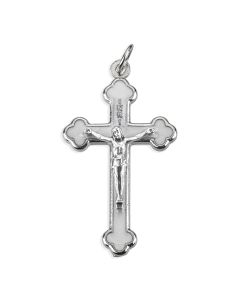 1 1/2" Silver Oxidized Crucifix with White Epoxied Inlay