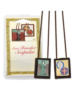 1 3/4" x 2" St. Benedict Brown Woven Scapular in Deluxe Packaging