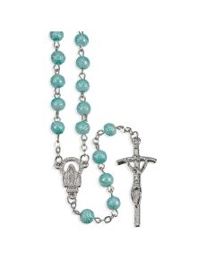 6mm Aqua Hammered Bead Rosary-P65