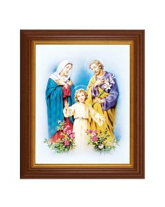 10 1/2" x 12 1/2" Walnut Finish Beveled Frame with 8" x 10" The Holy Family Textured Art