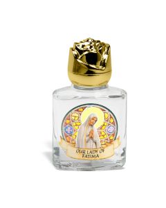 8 ml. 2" Glass Our Lady of Fatima Holy Water Bottle with Gold Rose Cap