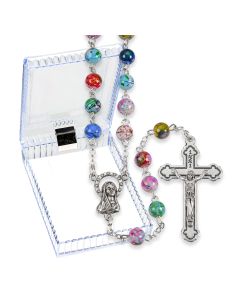 Multicolored Speckled Bead Rosary, Boxed