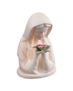 7" White Porcelain Bisque Madonna Holding a Rose Night Light