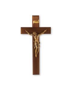11" Walnut Wood Cross with a Museum Gold Finish Corpus
