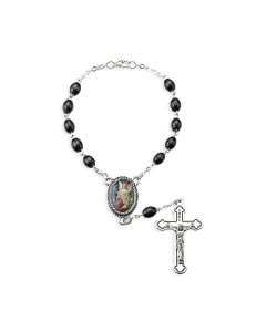 6mm Guardian Angel Black Wood Bead Auto Rosary