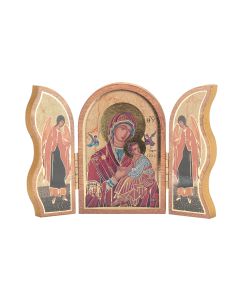 Our Lady of Passion Standing Natural Wood Triptych