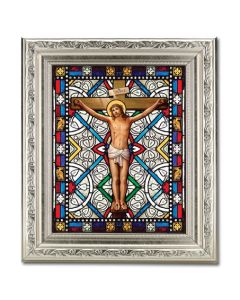 8.25" x 10.25" Silver Ornate Frame with a 6" x 8" Crucifixion Textured Glass Artwork