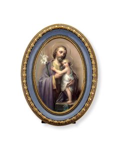 5 1/2" x 7 1/2" Oval Gold-Leaf Frame with a Saint Joseph Print-P65