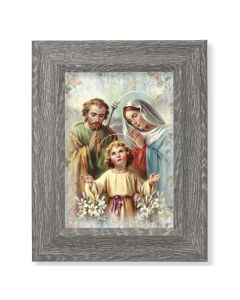 7 1/2" x 9 1/2" Grey Weathered Frame with The Holy Family Artwork on Wood Plaque