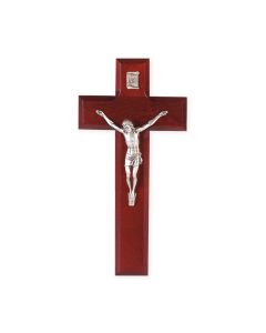 8" Dark Cherry Cross with Antiqued Fine Pewter Corpus