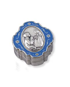 2" Communion Blue Epoxied Metal Keepsake Box with Boy- Box Only