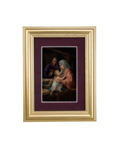 5 1/4" x 6 3/4" Gold Leaf Frame-Burgundy Matte with a 2 1/2" x 3 3/4" Holy Family Print