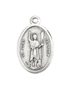 1" Oval Antiqued Silver Oxidized Saint John the Baptist Medal