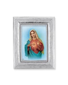 3 3/4" x 4 1/2" Silver Frame with a Immaculate Heart of Mary Print-P65