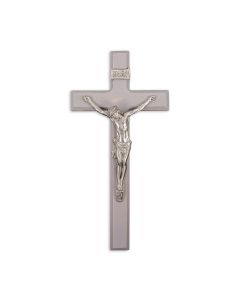 12" Grey Wood Cross with Antiqued Fine Pewter Corpus