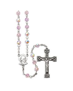 Rose Aurora Borealis Bead Rosary, Boxed