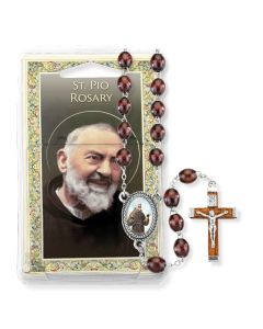 Brown Wood Bead Saint Padre Pio Specialty Rosary, Boxed