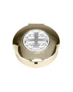 1 1/2" Diameter 1/2" Deep 24kt Gold Plated "Christ Victory" Pyx. Holds Six to Nine Hosts