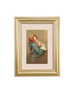 5 1/4" x 6 3/4" Gold Leaf Frame-Cream Matte with a 2 1/2" x 3 3/4" Madonna of the Street Print