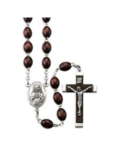 Maroon Boxwood Bead Rosary, Boxed