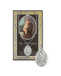 Saint Anthony Genuine Pewter Medal on a 24" Chain with Biography and Picture Folder